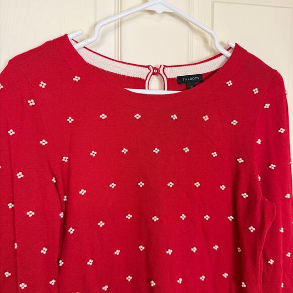 Talbots Pearl Beaded Sweater Red Knit 3/4 Sleeves Medium EUC Feminine Preppy - Picture 2 of 6